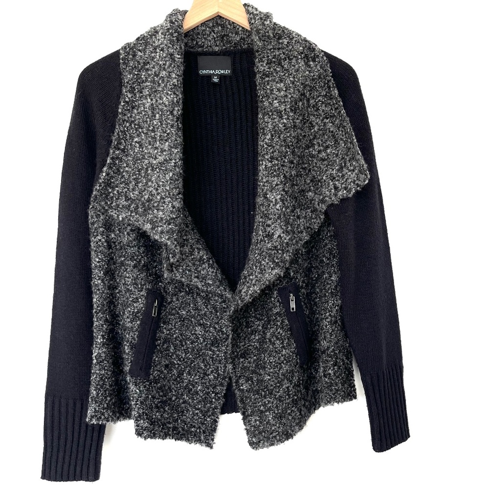 Cynthia Rowley Black & Gray Boucle Cardigan Rib Knit
